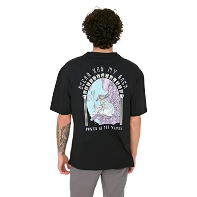 Afbeelding van Trendyol Marineblauw Oversized/Wijd Gesneden Korte Mouw Kunstprint T Shirt Van 100% Katoen Tmnss21Ts3559