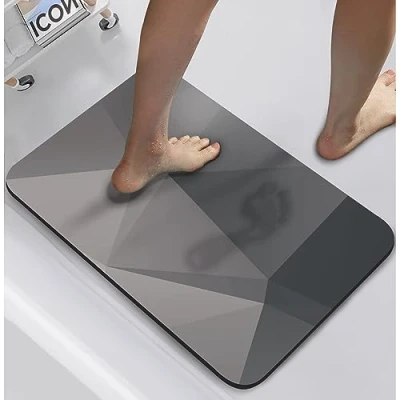 Afbeelding van oeeo badmat antislip 40 x 60 cm, badkamertapijt absorberende steen, sneldrogende badmat, diatomite stenen wasbaar tapijt badkamer grijs