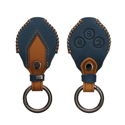 Afbeelding van kwmobile Autosleutel hoesje geschikt voor Smart 3 knops draadloze behuizing in marineblauw / lichtbruin