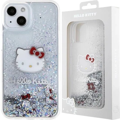 Afbeelding van Hello Kitty Liquid Glitter Charms Head case voor iPhone 14 zilver