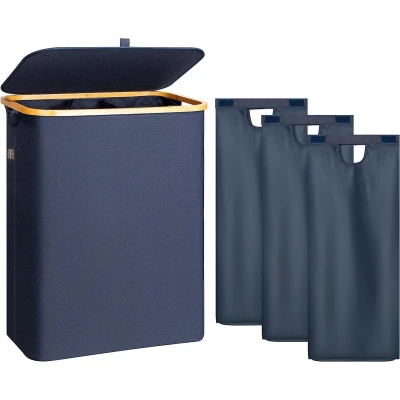 Afbeelding van Wasmand met deksel, 160 liter, 3 flessen, te gebruiken, marineblauw