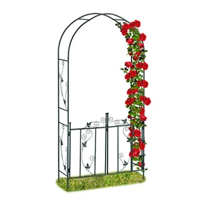 Afbeelding van Relaxdays rozenboog met deur, tuin rankhulp klimplanten, tuinboog metaal, weerbestendig, 230 x 113,5 36,5 cm, groen
