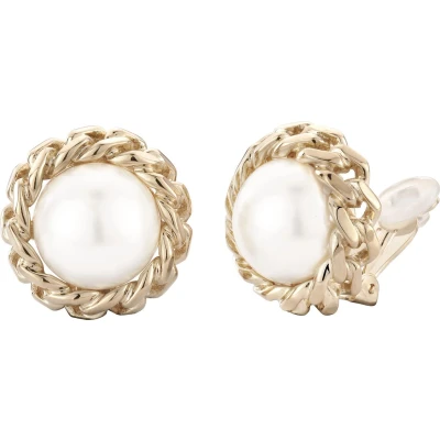 Afbeelding van Traveller Clip Oorbellen Oorclips Dames Goudkleurig Parels 16 mm Wit Verguld 113445
