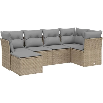 Afbeelding van 6 delige Loungeset met kussens poly rattan gemengd beige