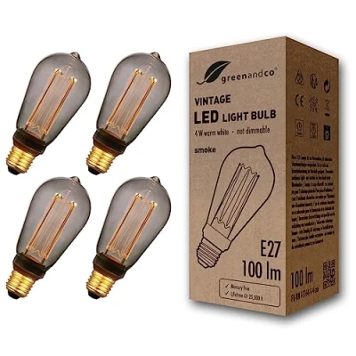 Afbeelding van greenandco Decoratieve ledlampen, vintage stijl, E27, ST64, 4 W, 100 lm, 1800 K, 320 graden, 230 V, rookgrijs, geen flikkeren, niet dimbaar, stuks