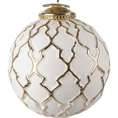 Afbeelding van Clayre &amp; Eef Kerstbal Ø 9 cm Wit Glas Kerstdecoratie