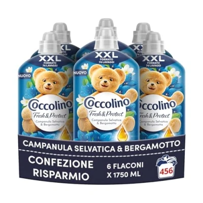 Afbeelding van Coccolino wasverzachter concentraat, wilde klokkenbloem en bergamot, Intense Care met professionele vezeltechnologie, XXL formaat, 456 wasbeurten, 6 stuks à 1750 ml