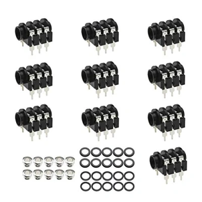 Afbeelding van OTOTEC 10Pcs 6.35mm 1/4Inch Vrouwelijke Mono Stereo Hoofdtelefoon Audio Jack Socket Panel Mount 6 Pin Connectoren met Montage Moeren Wasmachines Zwart