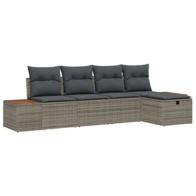 Afbeelding van vidaXL 5 delig Tuin Sofaset met Kussens Grijs Poly Rattan
