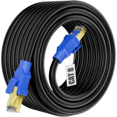 Afbeelding van Netwerkkabel 30m Cat 8 Ethernet Kabel 30 meter Internet Hoge Snelheid Afgeschermde Ethernetkabel 40Gbps 2000MHz Zwart Buiten Gigabit Waterdichte Patchkabel Lan Kable voor Router Switch Modem