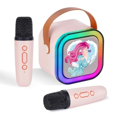 Afbeelding van DYNASONIC A29 Sirene Karaoke met twee microfoons, bluetooth luidspreker voor kinderen, elektronisch speelgoed cadeau kinderen van 3 tot 15 jaar