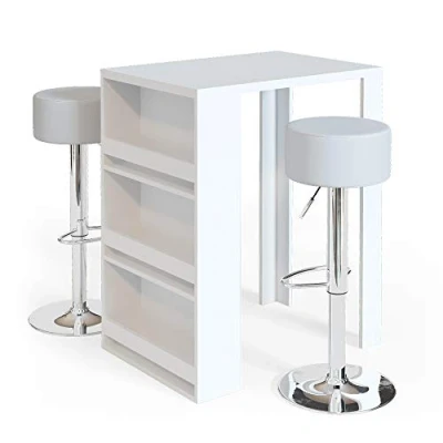 Afbeelding van Vicco Bartafel set, Wit, 80 x 57 cm met 2 barkrukken