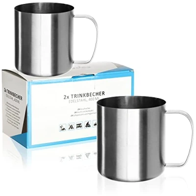 Afbeelding van Robin Goods® 2x RVS drinkbekers zilver hoogwaardige bekers campingbekers breukvast en BPA vrij (2 stuks zilverkleur)