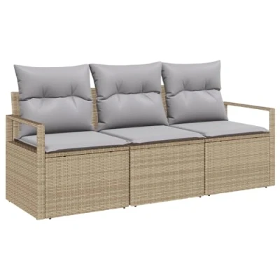 Afbeelding van vidaXL 3 delige Tuin Sofa Set met Kussens Beige Poly Rattan