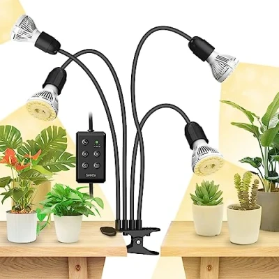Afbeelding van SANSI Led plantenlamp voor kamerplanten, 600 W, volledig spectrum, 4 zwanenhals, clip, plantenlicht met timer, 4/8/12 uur, groeilamp hoge PPFD tuin, broeikas