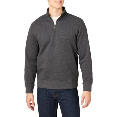 Afbeelding van Amazon Essentials Men&#039;s Fleecesweatshirt met lange mouwen en kwartrits, Houtskoolzwart, XL