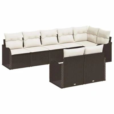 Afbeelding van vidaXL 8 delige Tuin Sofa Set met Kussens Bruin Poly Rattan