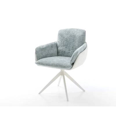Afbeelding van DELIFE Draaistoel Luan Flex met armleuning materiaalmix echt leer wit pastelblauw kruisframe breed 360 draaibaar rocker functie