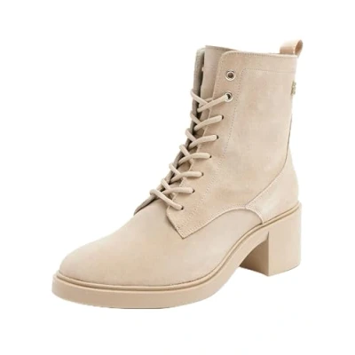 Afbeelding van Tommy Hilfiger MID HEEL Laceup Logotape Enkellaarsjes met plateauzool, Dames, Maat: 41, Beige Veloursleer