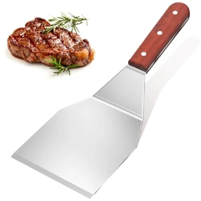 Afbeelding van WinGluge Keukenspatel, professionele pizzasnijder, hamburgerspatel, roestvrij staal, voor hamburgers, ideaal het serveren van lasagne en pizza, vaatwasmachinebestendig