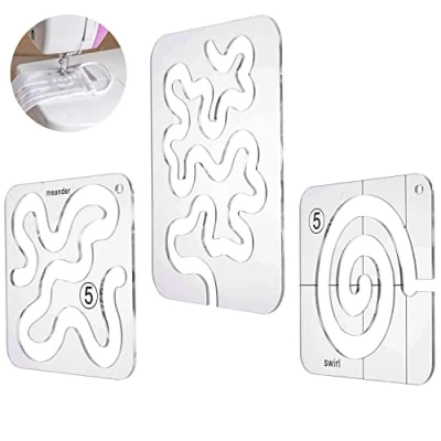 Afbeelding van DRERIO 3Pcs Quilten Sjabloon Acryl Liniaal Gratis Beweging Stencil Plastic Sjablonen Transparante Naaien Heerser Set Voor DIY Patchwork Naaimachines