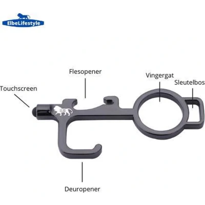 Afbeelding van ElbeLifestyle No Touch Key Zwart Deur Opener Contactloos Knoppen Indrukken Sleutelhanger Gereedschap