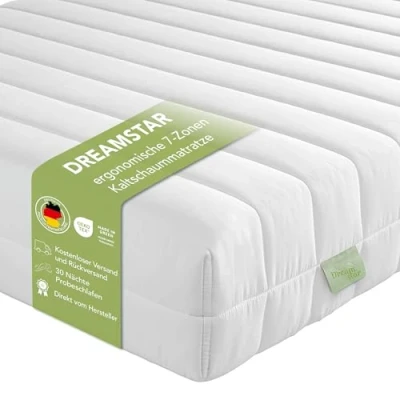Afbeelding van DREAMSTAR Easy Flex orthopedisch koudschuimmatras met 7 zones, Öko Tex gecertificeerd, hardheidsgraad 2 en 3 (H2 H3), rolmatras 16 cm, Made in EU, 90 x 200 cm