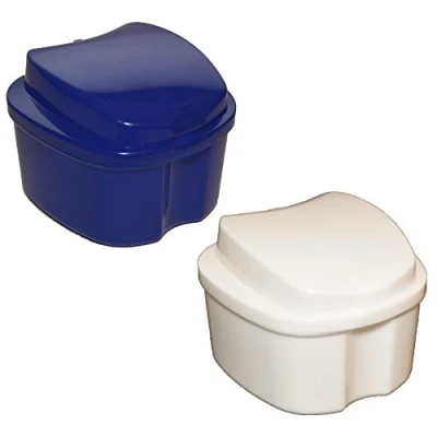 Afbeelding van all around24 Tandheelbox beugeldoos veilige opslag in de prothesendoos gebit blauw en wit robuuste beugels doos incl. zeef (wit)