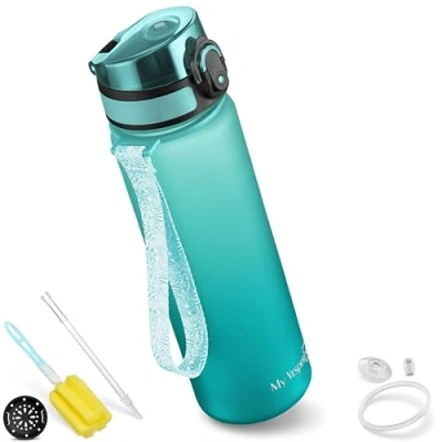 Afbeelding van My Vesperbox Minny Drinkfles voor kinderen, lekvrij, met rietje of zeef, 350 ml, 500 750 lichte Tritan waterfles, BPA vrij, kleuterschool, school (blauw turquoise, ml)