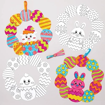 Afbeelding van Baker Ross Pasen krans knutselset voor kinderen om in te kleuren (8 stuks) creatieve sets knutselen en decoreren de lente