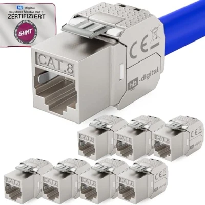 Afbeelding van hb digital 8x CAT 8.1 Keystone Jack RJ45 Module LSA naar bus STP 2000MHz 40 Gbit/s inbouwbus voor 5e/6/6a/7 Ethernet LAN netwerkkabel patchpaneel netwerkcontactdoos