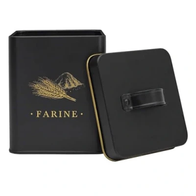 Afbeelding van COOK CONCEPT, BT6812, Black and Gold metal box for storing dry ingredients, elegant airtight design, ideal flour, sugar or rice Size: Large, Color: