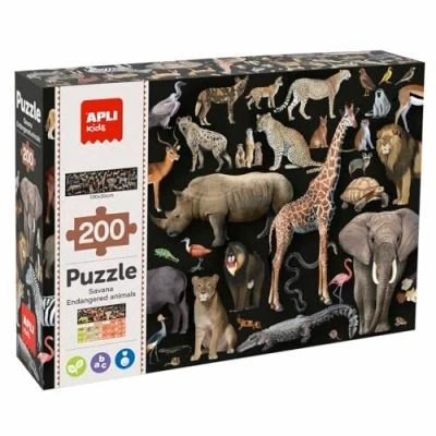 Afbeelding van APLI Kids Puzzel, 200 stukjes, dieren van de savanne, bedreigd met uitsterven, meerkleurig (19697)