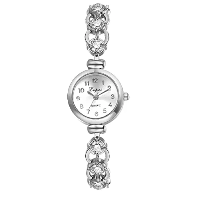 Afbeelding van JewelryWe Analoog kwartshorloge voor dames, Armband met gesimuleerde diamantband, afneembare armband, zilver, roze, zilverkleurig,