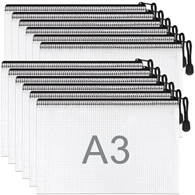 Afbeelding van Umriox 12 stuks documententas A3, zwarte waterdichte met ritssluiting, bestand tassen kunststof voor Kantoor, documenten, papier, Pennenzak, cosmetica, reize