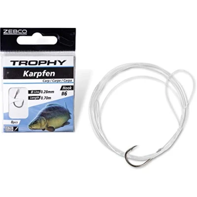 Afbeelding van Zebco Trophy Carp Hook to Nylon 70cm (8 pcs) Black Maat : 6