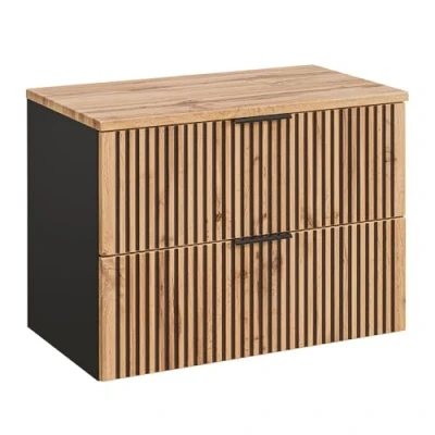 Afbeelding van Lomadox Wastafelonderkast 80 cm badkamer onderkast met wastafel antraciet eiken Nb. zwart gegroefd 80,6x59,2x46,5 (BxHxD)