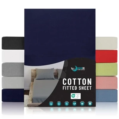 Afbeelding van Jersey Katoenen Hoeslakens Donkerblauw Voor Matras 80 x 160 12 cm Gecertificeerd Vrij van Chemische Producten (OEKO TEX), met Volledige Elastiek