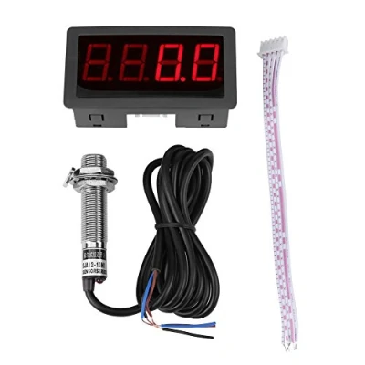Afbeelding van 4 digitale LED display snelheidsmeter toerenteller RPM paneel inductieve Hall NPN sensor naderingsschakelaar (rood)