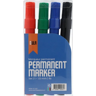 Afbeelding van DULA permanent marker Permanente stift 1 1.5 mm ronde punt markers 4 kleuren stiften Rood groen blauw zwart