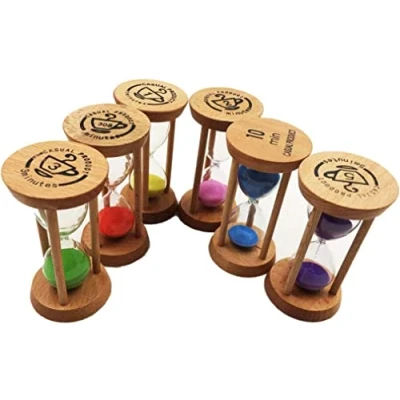 Afbeelding van 6 x zandloperset, kleine zandlopers, 30 s, 1 min, 2 minuten, 3 5 10 voor kinderen, tandenpoetsen, tijdgestuurde activiteiten, ronden