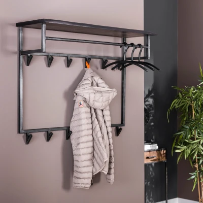 Afbeelding van Hoyz Kapstok Yucon Hoog 12 Haken Hoedenplank Massief Acaciahout 100x30x80