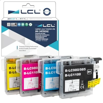 Afbeelding van LCL Inktcartridge compatibel met LC980 LC1100 LC1100BK LC1100C LC1100M LC1100Y (1 zwart 1cyaan 1magenta 1geel) vervanging voor Brother DCP J140W/145C/165C/185C/195C/197C/365CN/375CW