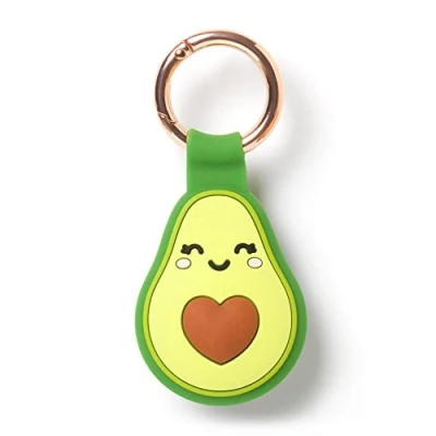 Afbeelding van Legami Sleutelhanger voor AirTag, 3,8 x 5 cm, van siliconen en metaal, avocado thema, personaliseerbaar, beschermt zonder het signaal binnen te dringen