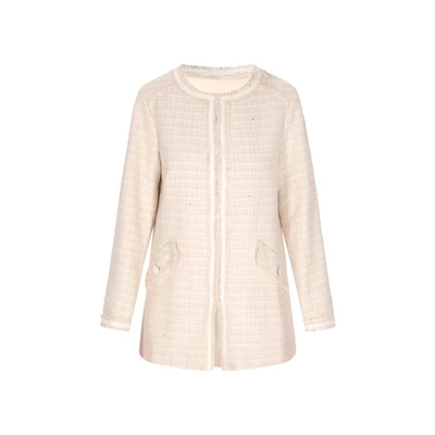 Afbeelding van Dreimaster Halflange jas, Dames, Maat: 36, Light beige glitter