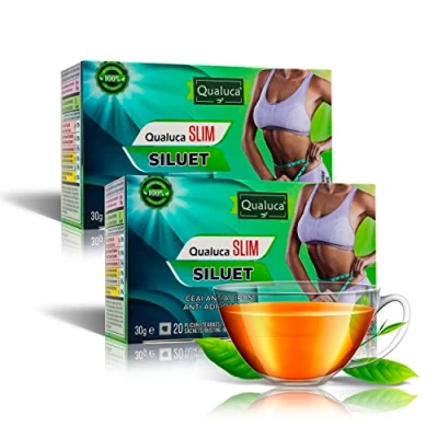 Afbeelding van Qualuca Slim Siluet Gewichtsverlies thee Zuiverende Detox Kruidenthee Groene Pak van 2 60g