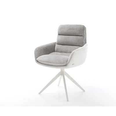 Afbeelding van DELIFE Draaistoel Abelia Flex met armleuning materiaalmix echt leer wit zilver grijs kruisframe breed 360 draaibaar rocker functie