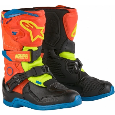 Afbeelding van Alpinestars 2024 Tech 3S Jeugd Crosslaarzen Fluor Oranje / Blauw Geel maat 40.5
