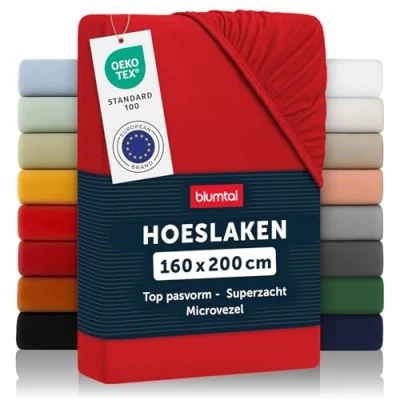 Afbeelding van Blumtal Hoeslaken Microvezel 160 x 200 cm Oeko Tex gecertificeerd tot 25 Matrashoogte Rood