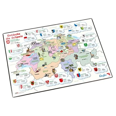 Afbeelding van Läufer 45344 landkaart Bureauonderlegger, ontdek Zwitserland, antislip onderlegger met Zwitserland voor kinderen, 40 x 53 cm